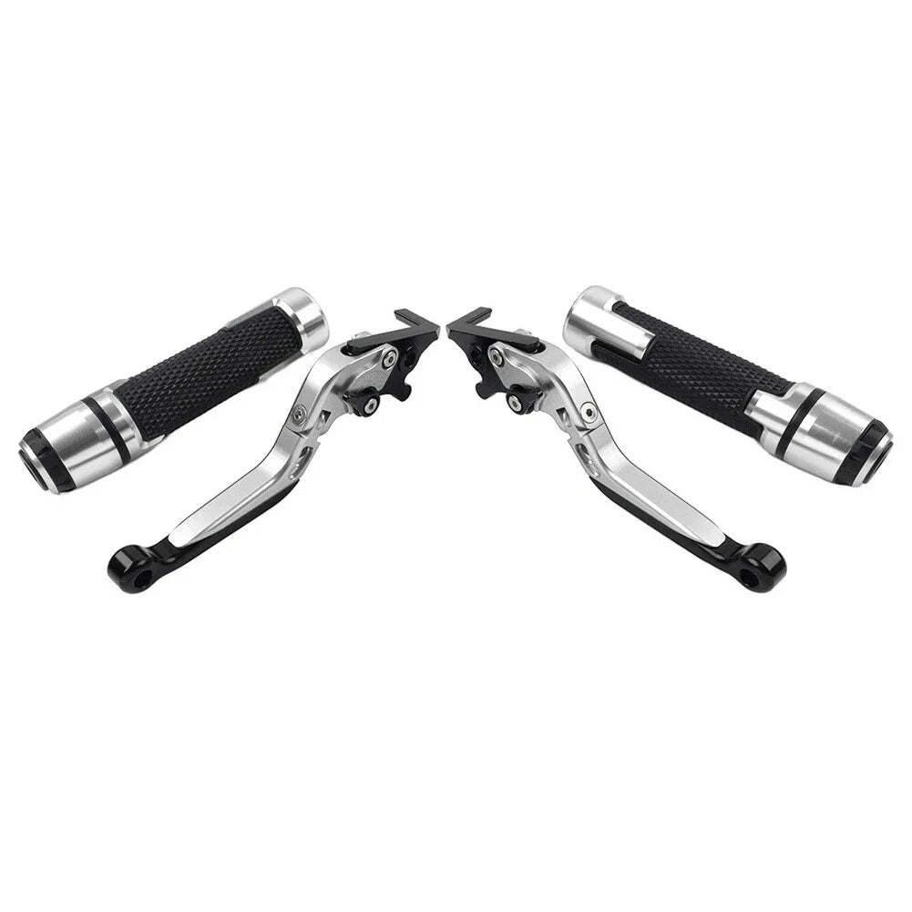 Silver Extendable Brake Clutch Levers & Handlebar Grips for Kawasaki ZX6RR