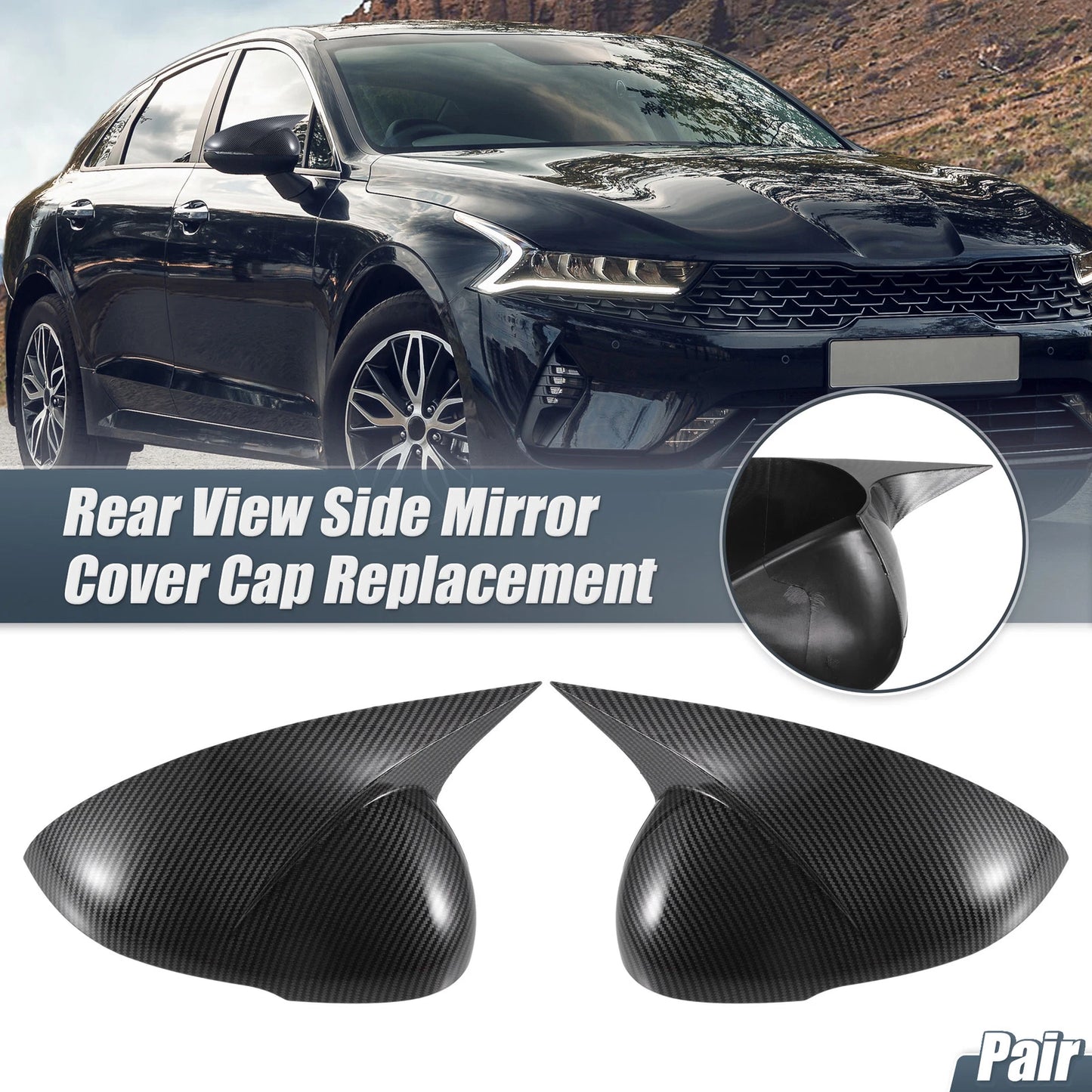 Pair Rearview Mirror Cover Overlay for Kia K5 (2021–2023) - Carbon Fiber