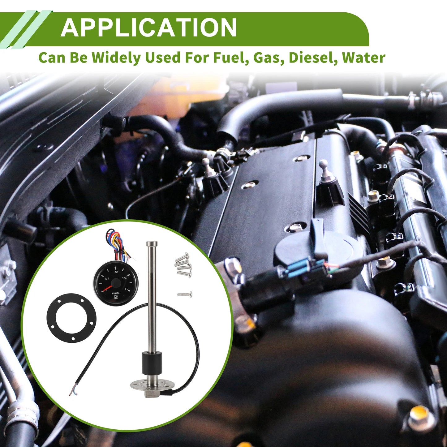 Fuel Sending Unit and Gauge Kit 0-190 Ohm for Boat Car Vehicle (0-190)