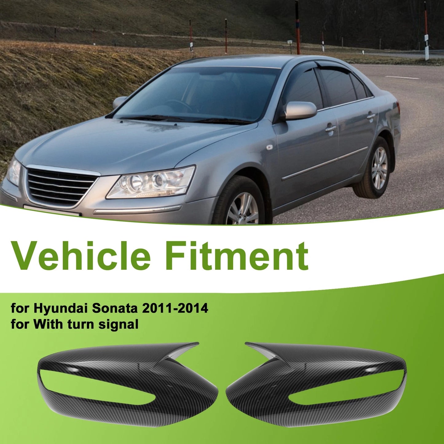1 Pair Side Mirror Cover Caps for Hyundai Sonata (2011–2014) Black