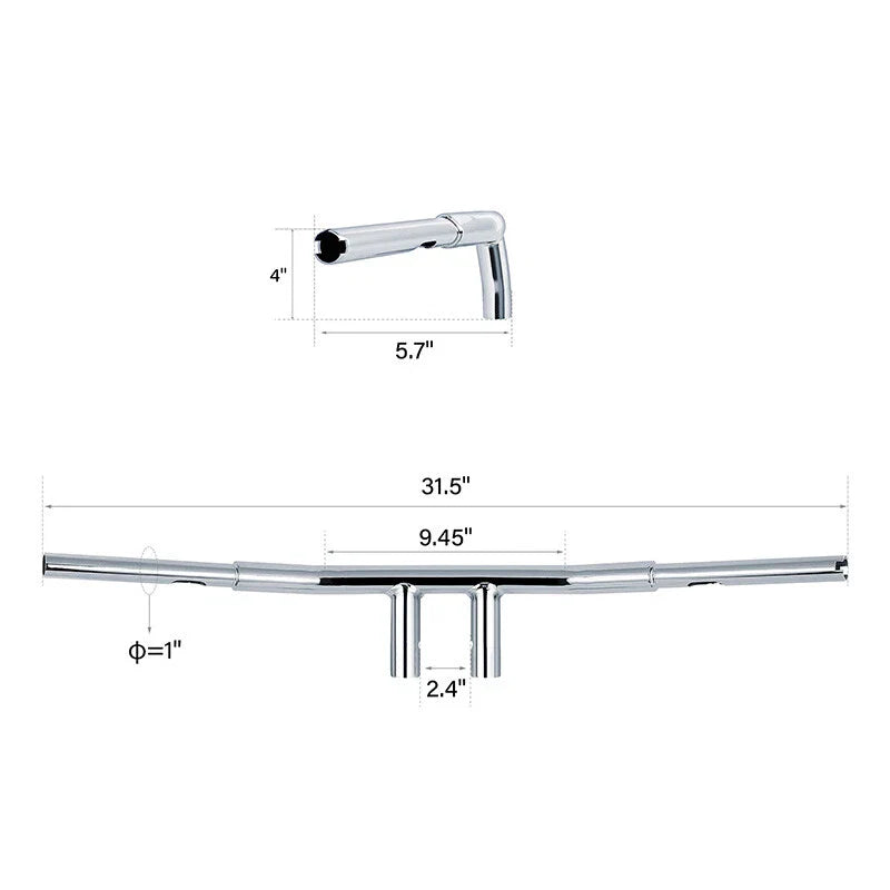 1 1/4" Fat Chrome 4" Rise T-Bar Handlebar for Harley Sportster Dyna (2004-2023)