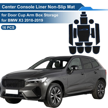 16 Pcs Non-Slip Mat for BMW X3 (2018–2019) PVC Blue