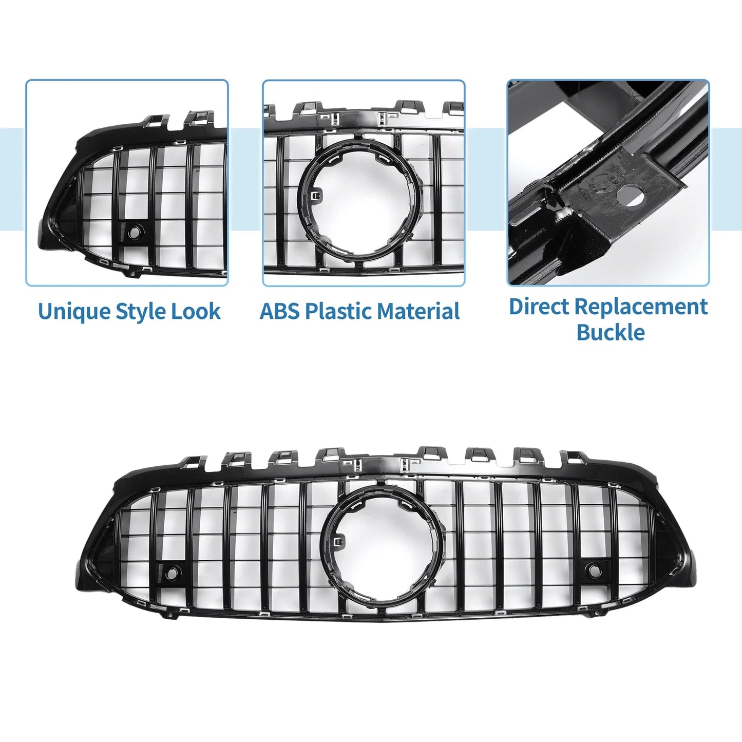 Front Upper Bumper Grille for Mercedes-Benz (No Hole, Black)