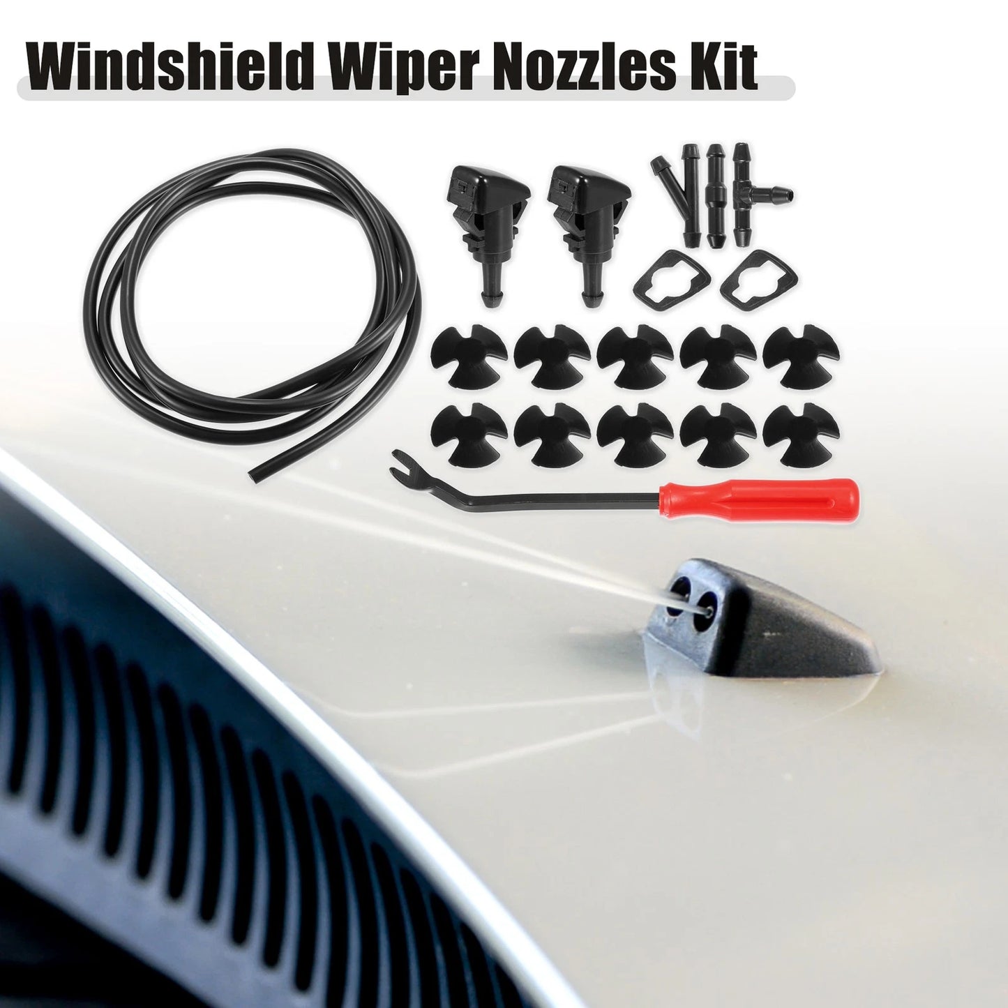 Set of 2 Front Windshield Washer Nozzle Kit for Dodge RAM (with 2M Hose)