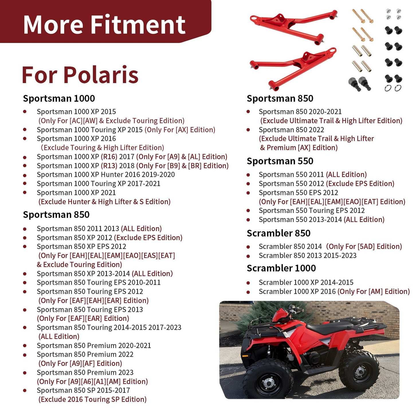 Set of 2 Front Upper A-Arms & Ball Joints for Polaris Sportsman 550 (2011–2014)