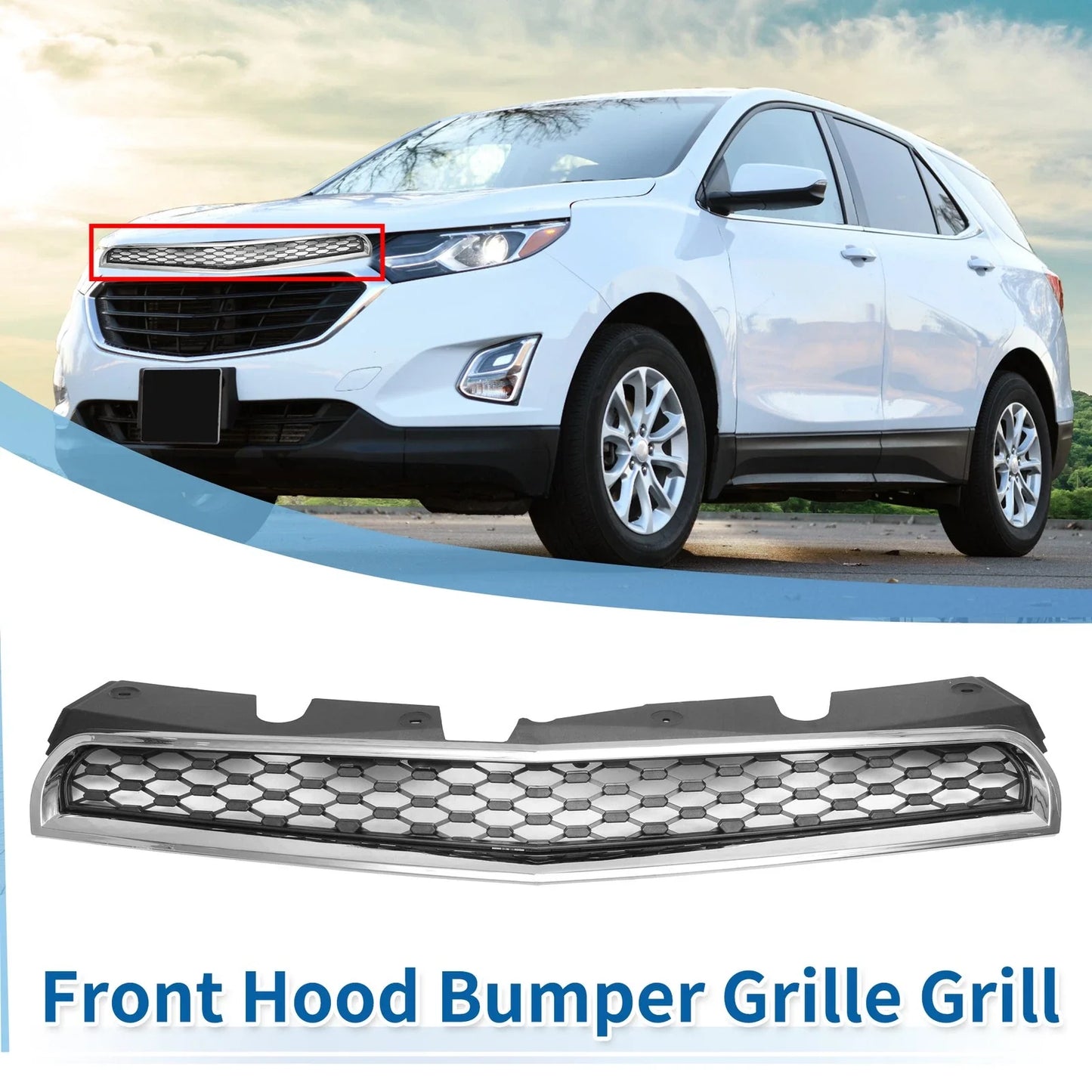 Front Upper Bumper Grille for Chevrolet Equinox (2010-2015) Chrome Silver Tone