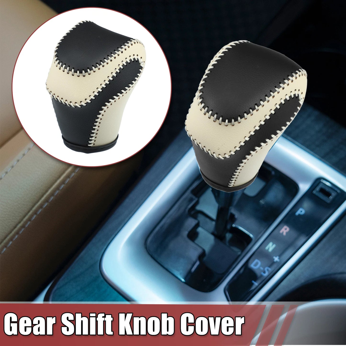Gear Shift Knob Cover for Toyota Land Cruiser Prado (2018–2023) Black Beige Stitches