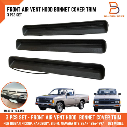 Black Bonnet Hood Vent Grille Inserts for Nissan Navara D21 (1986-1997)