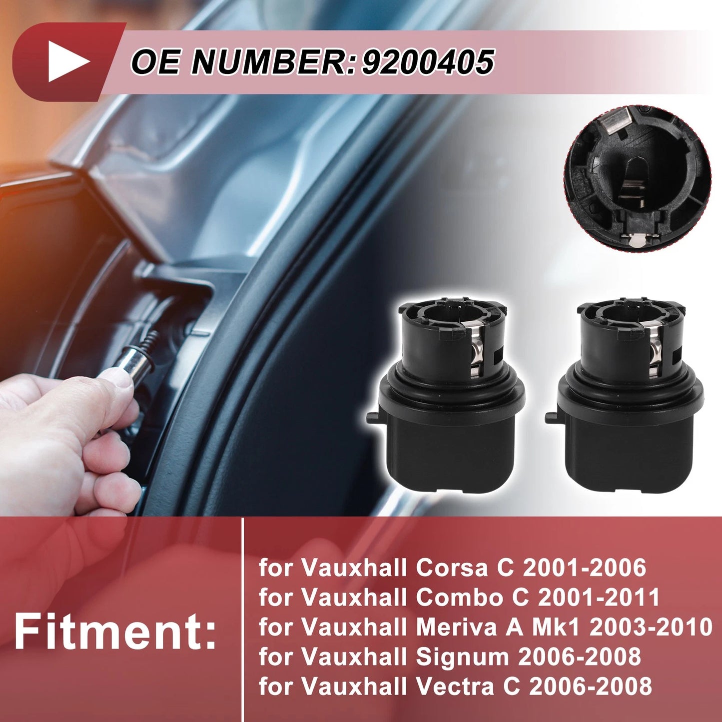 2pcs Front Indicator Light Socket for Vauxhall Corsa C (2001–2006) No. 9200405