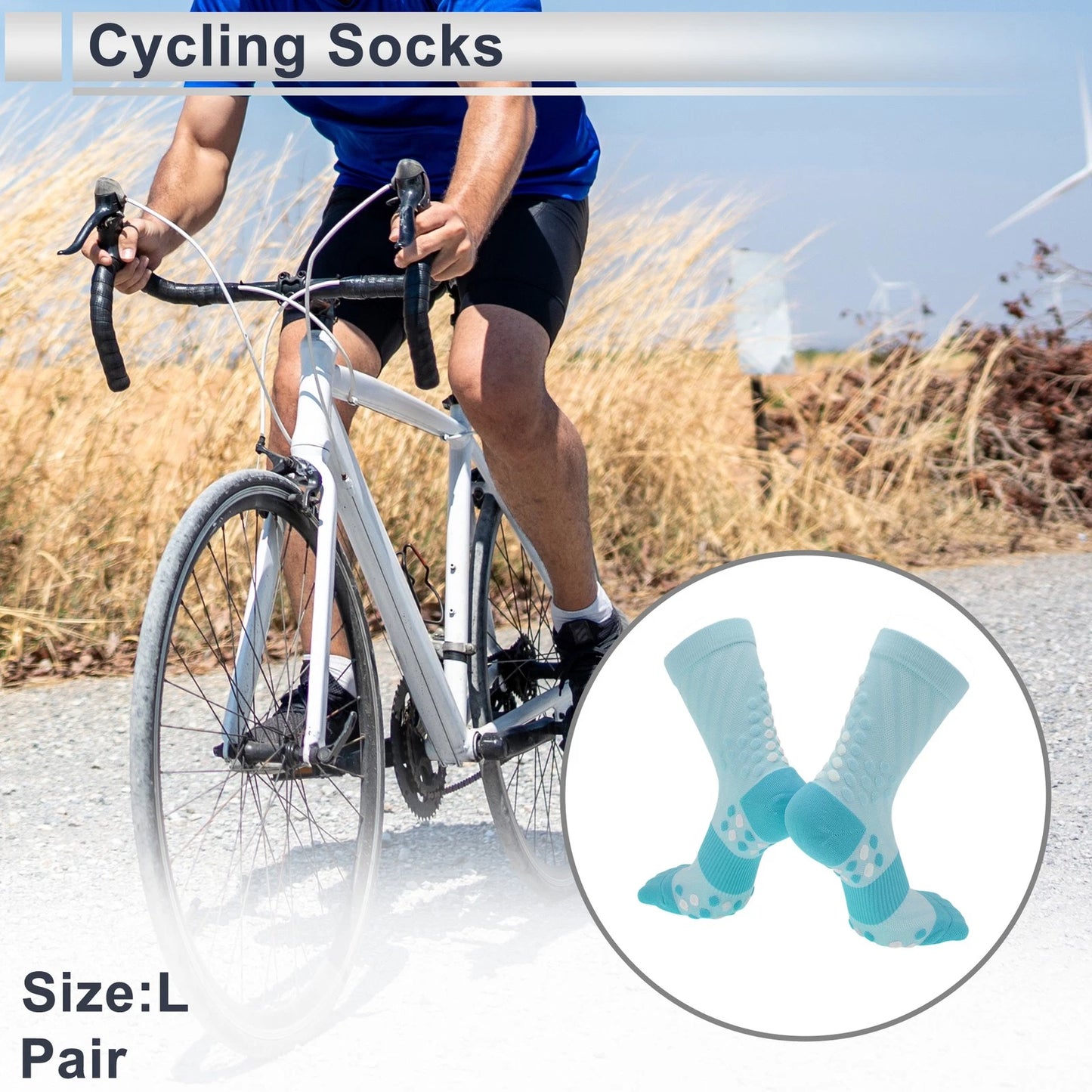 Cycling Socks Non-Slip Size L Mid-Cut Blue (2023)