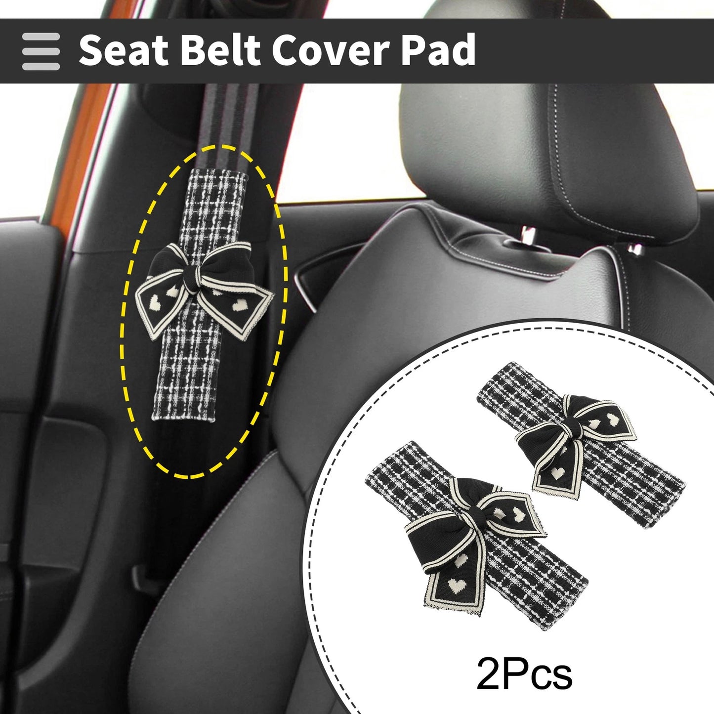 Set of 2 Black Seat Belt Cover Pads for Universal Fit (9.84 Inch)