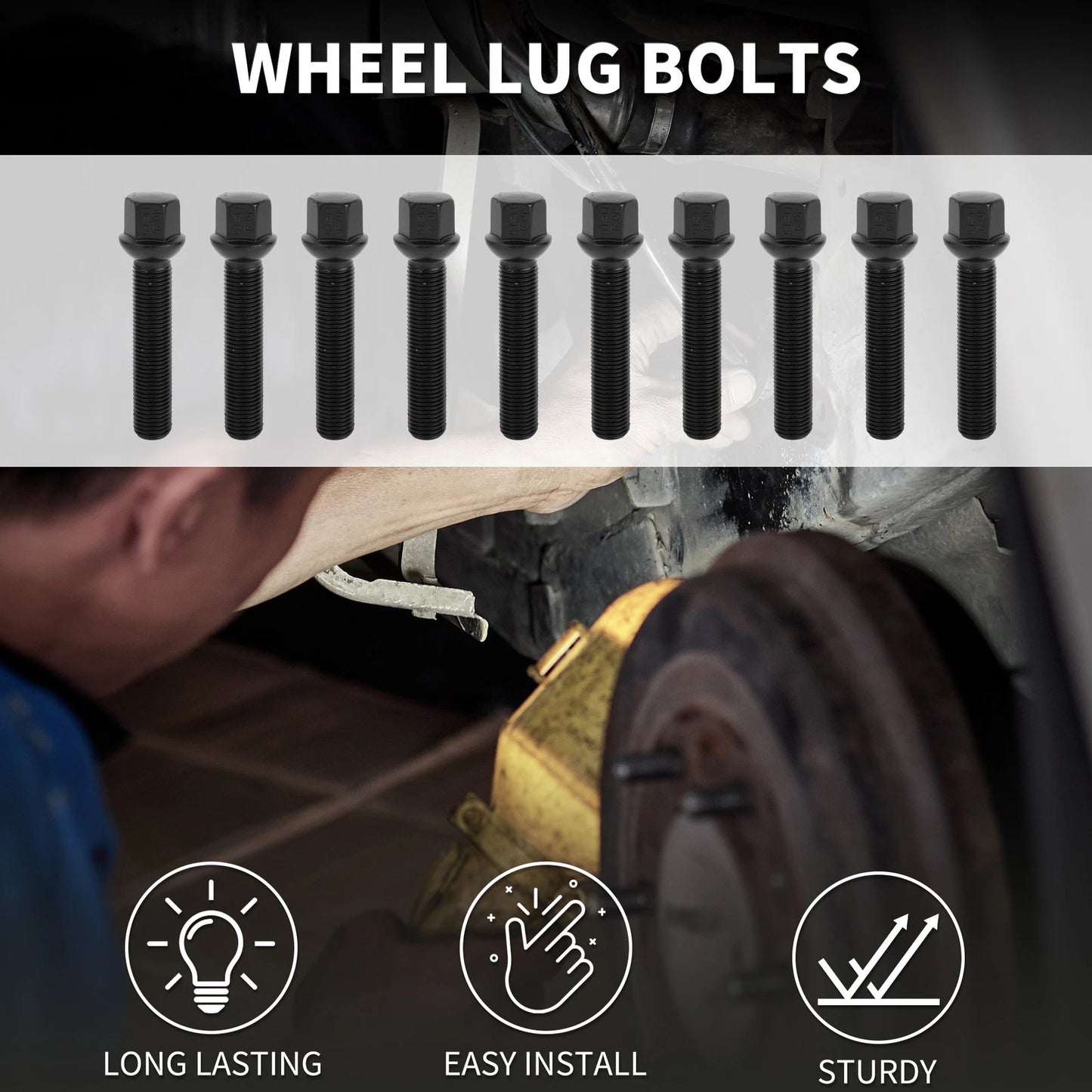10 Pcs M14x1.5mm Ball Seat Wheel Lug Bolt 65mm Shank for Volkswagen Porsche