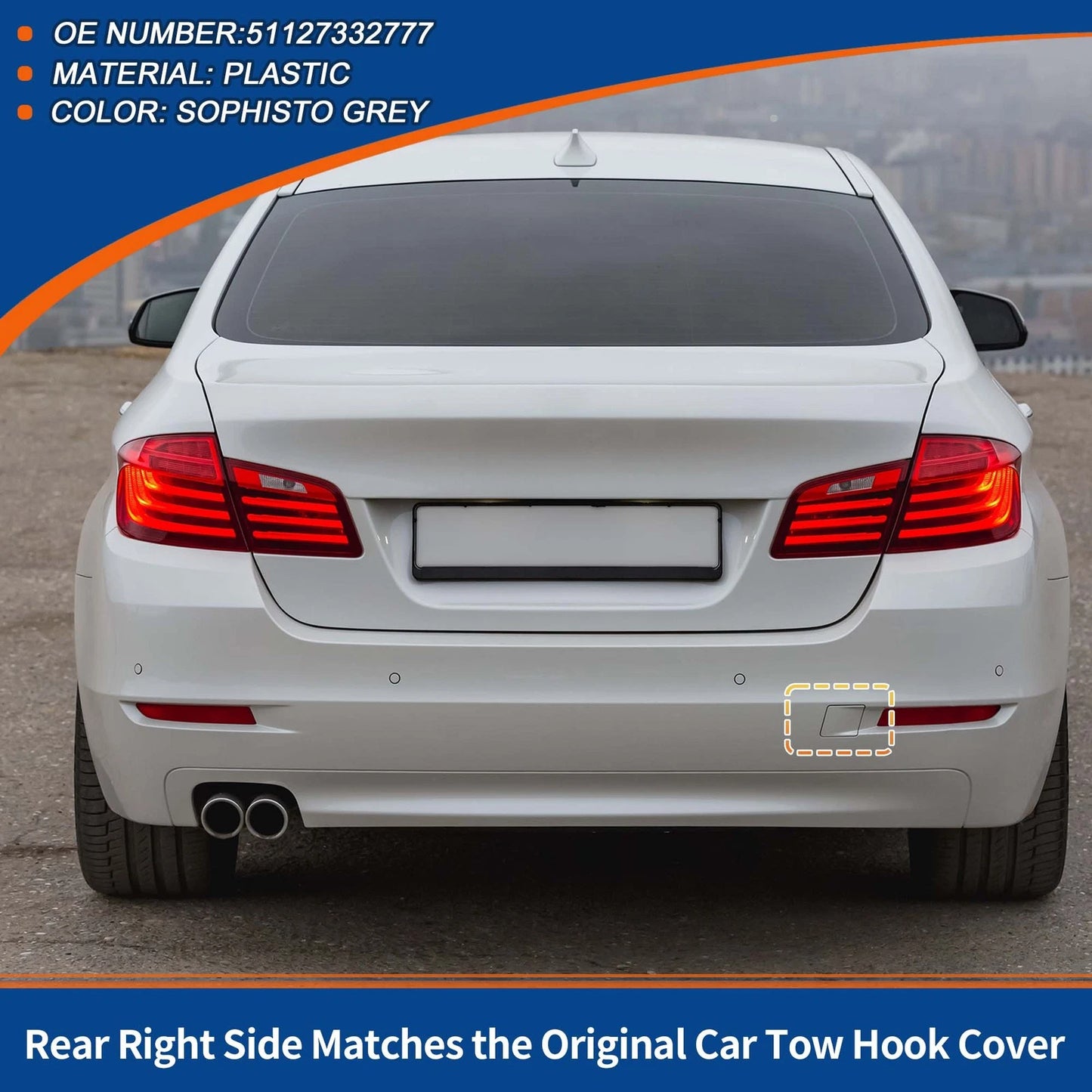 Rear Car Bumper Tow Hook Cover for BMW 5 Series F10 (2011–2017) No. 51127332777 Sophisto Grey