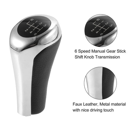 6 Speed Manual Shift Knob Head for BMW X1 E84 Faux Leather Black Silver Tone