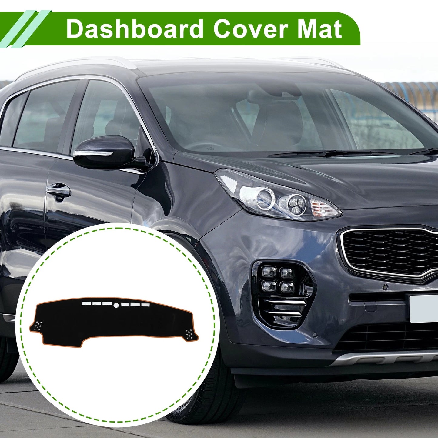 Dashboard Cover for Kia Sonet (2022–2025) Polyester Black Orange