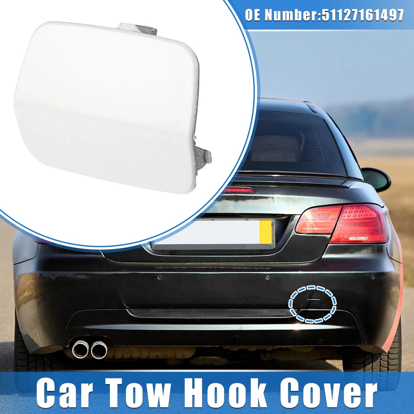 Tow Hook Eye Hole Cover Cap for BMW 3-Series (2007 - 2010) White Rear Right