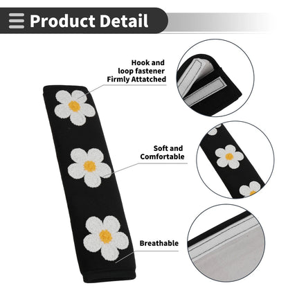 Set of 2 White Seat Belt Cover Pads for Universal Fit (24cm)