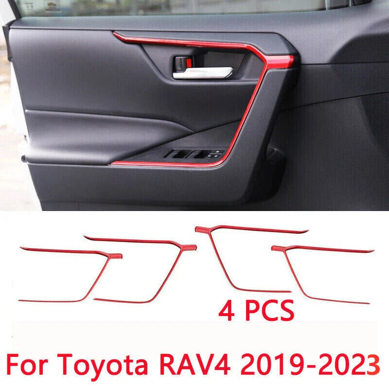 4 x ABS Red Door Upper Armrest Stripe Cover Trim for Toyota RAV4 (2019–2023)