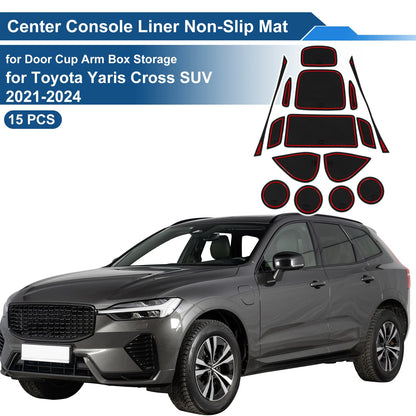 15 Pcs Non-Slip Mat for Toyota Yaris Cross SUV (2021–2024) PVC Red