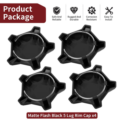 Set of 4 Matte Flash Black 5 Lug Rim Caps for Polaris RZR Turbo Pro R (2022–2024)