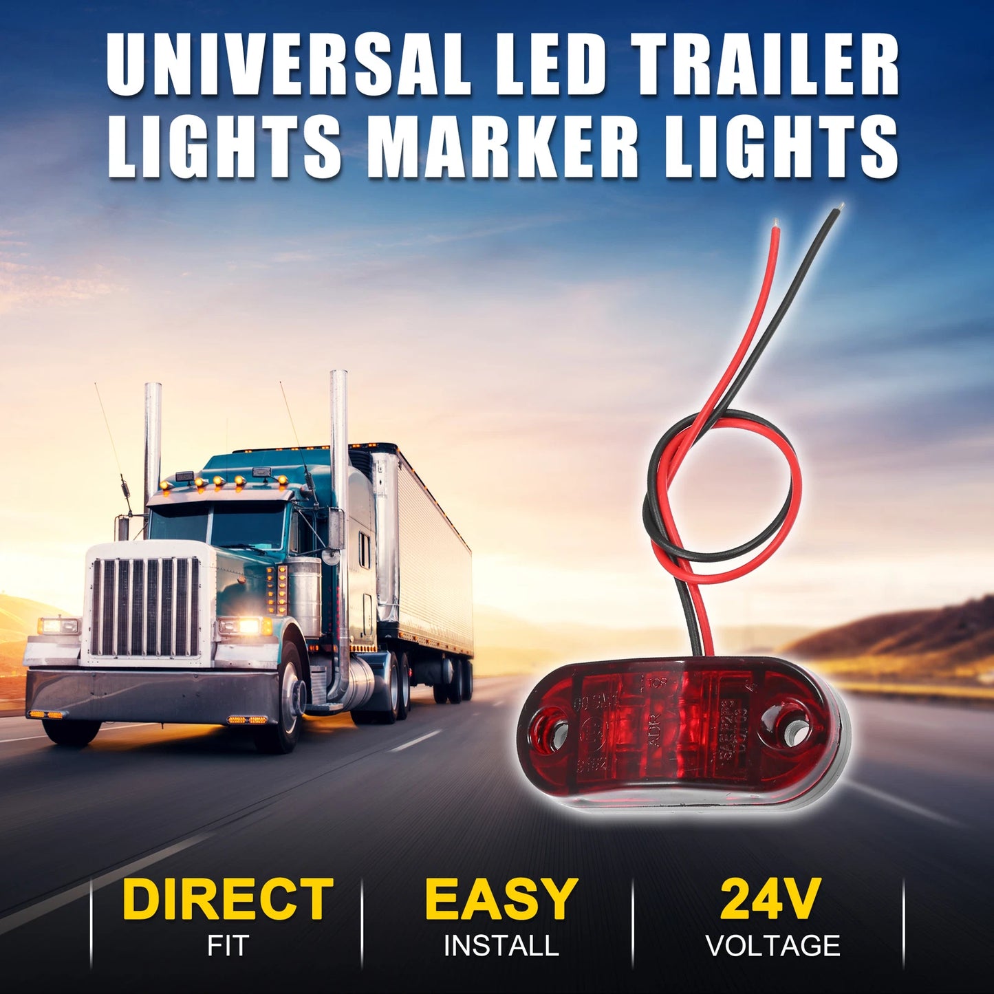 Set of 4 Universal LED Trailer Lights 24V Rubber Oval Waterproof Red