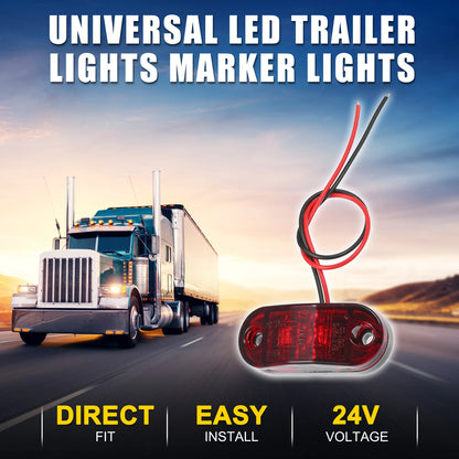 Set of 4 Universal LED Trailer Lights 24V Rubber Oval Waterproof Red
