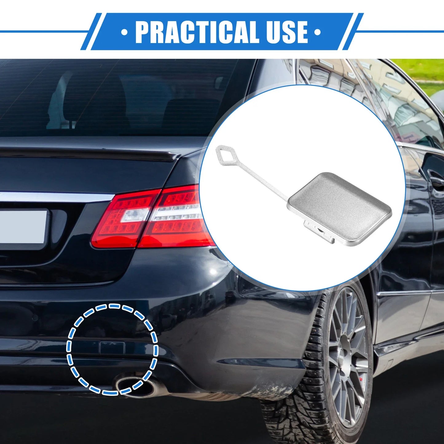 Rear Bumper Tow Hook Cap for Mercedes-Benz E350 Sedan (2010-2013) Silver Tone
