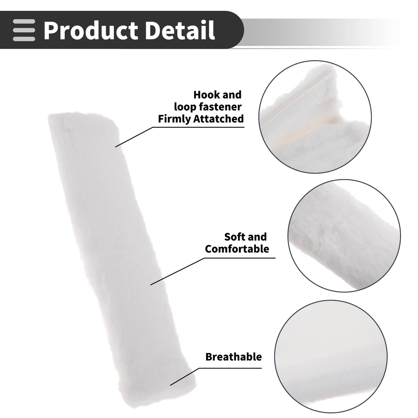 Set of 2 White Seat Belt Cover Pads for Universal Fit (24cm)