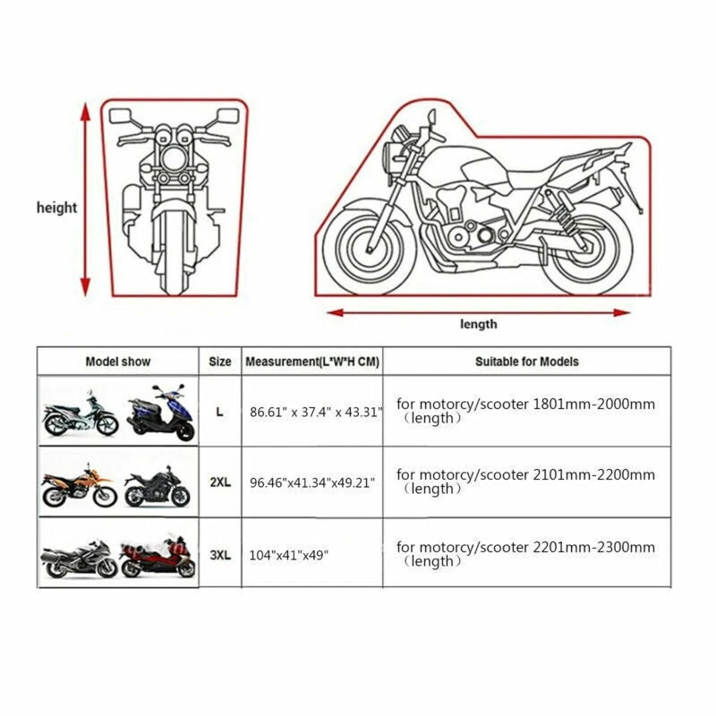 Black Motorcycle Tarpaulin Cover for L Motorcycle (UV, Waterproof)