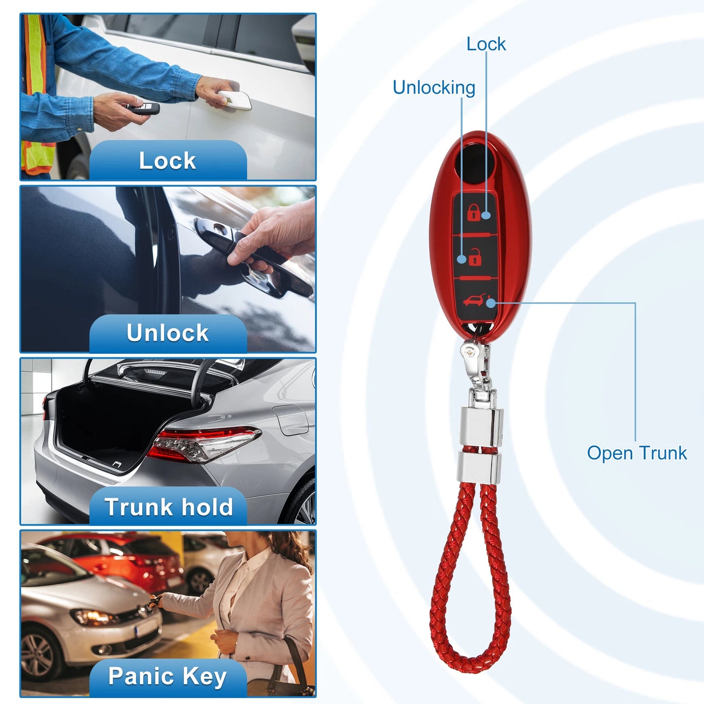 TPU 3 Button Key Fob Case Cover for Nissan (with Key Rings Kit)