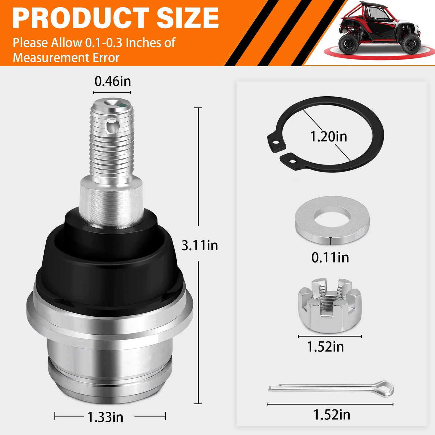 2X Front Upper Ball Joints for Honda Pioneer 1000 (2016–2023)