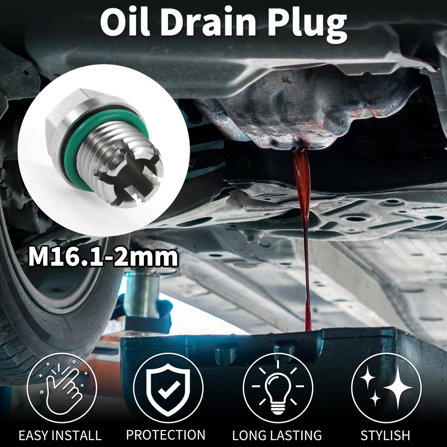 Set of 1 M16.1-2mm Copper Oil Drain Plug with Gasket for Car Motorcycle