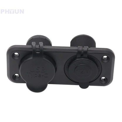 12V-24V USB Type-C Dual Charger Socket for Car Truck Cigarette Lighter Plug