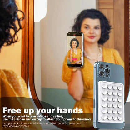 Silicone Non-Slip Suction Pad Phone Case Mount for Selfies - White/Rose Red