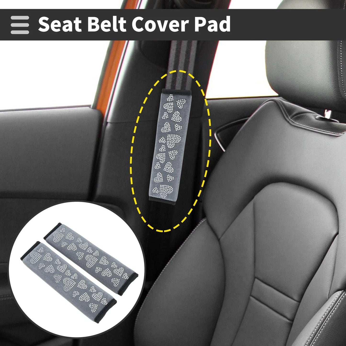 Set of 2 Gray Seat Belt Cover Pads for Universal Fit (23cm)