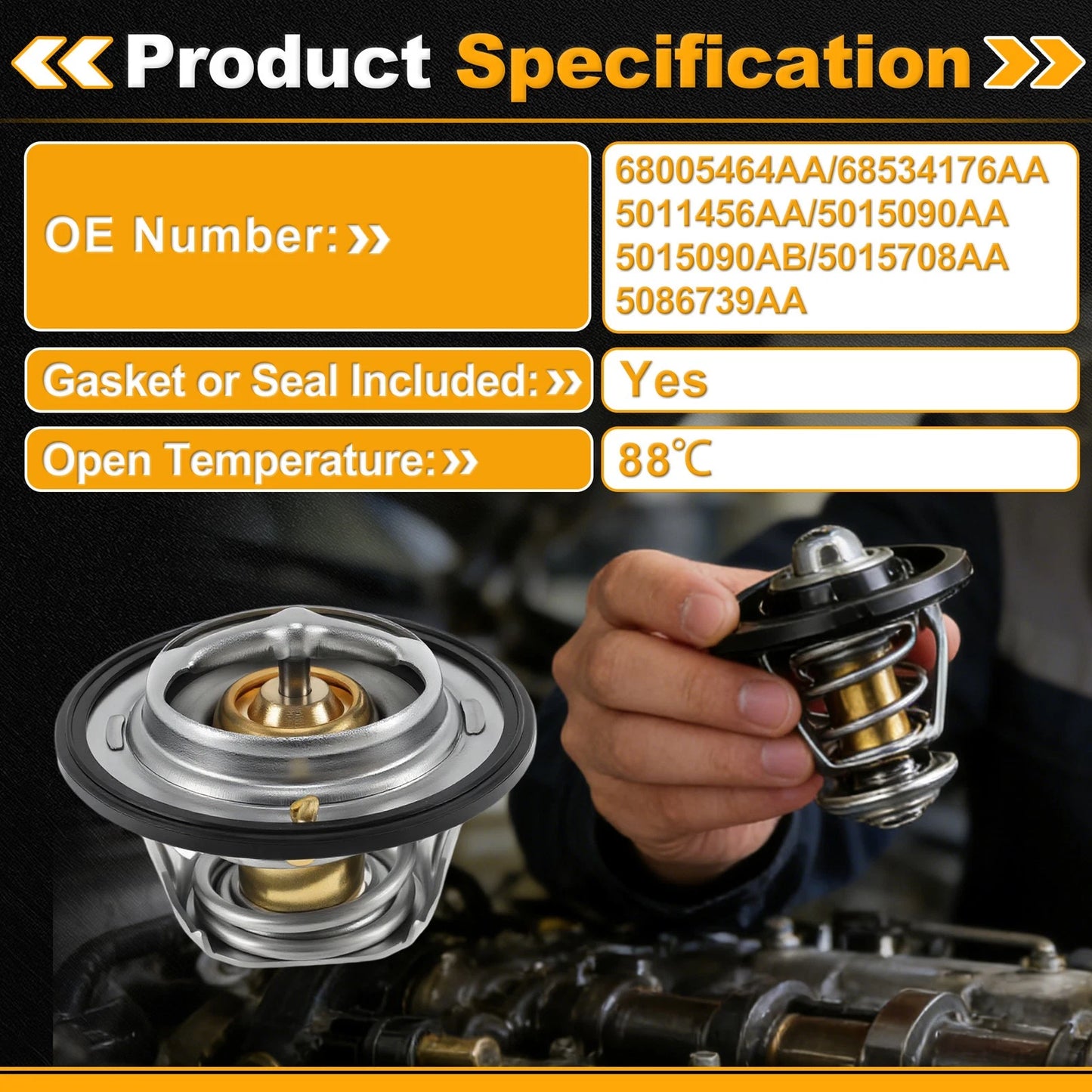 Engine Coolant Thermostat 5011456AA for Dodge Ram 2500 (1998–2009) with Seal