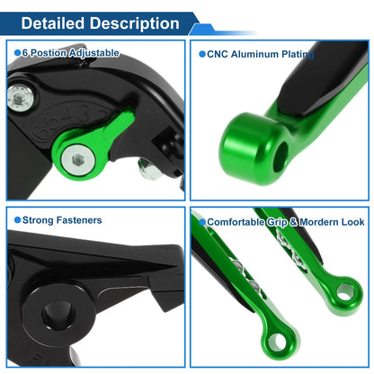 Adjustable Brake Clutch Levers for Kawasaki ER-5 (2004–2005) Black Green