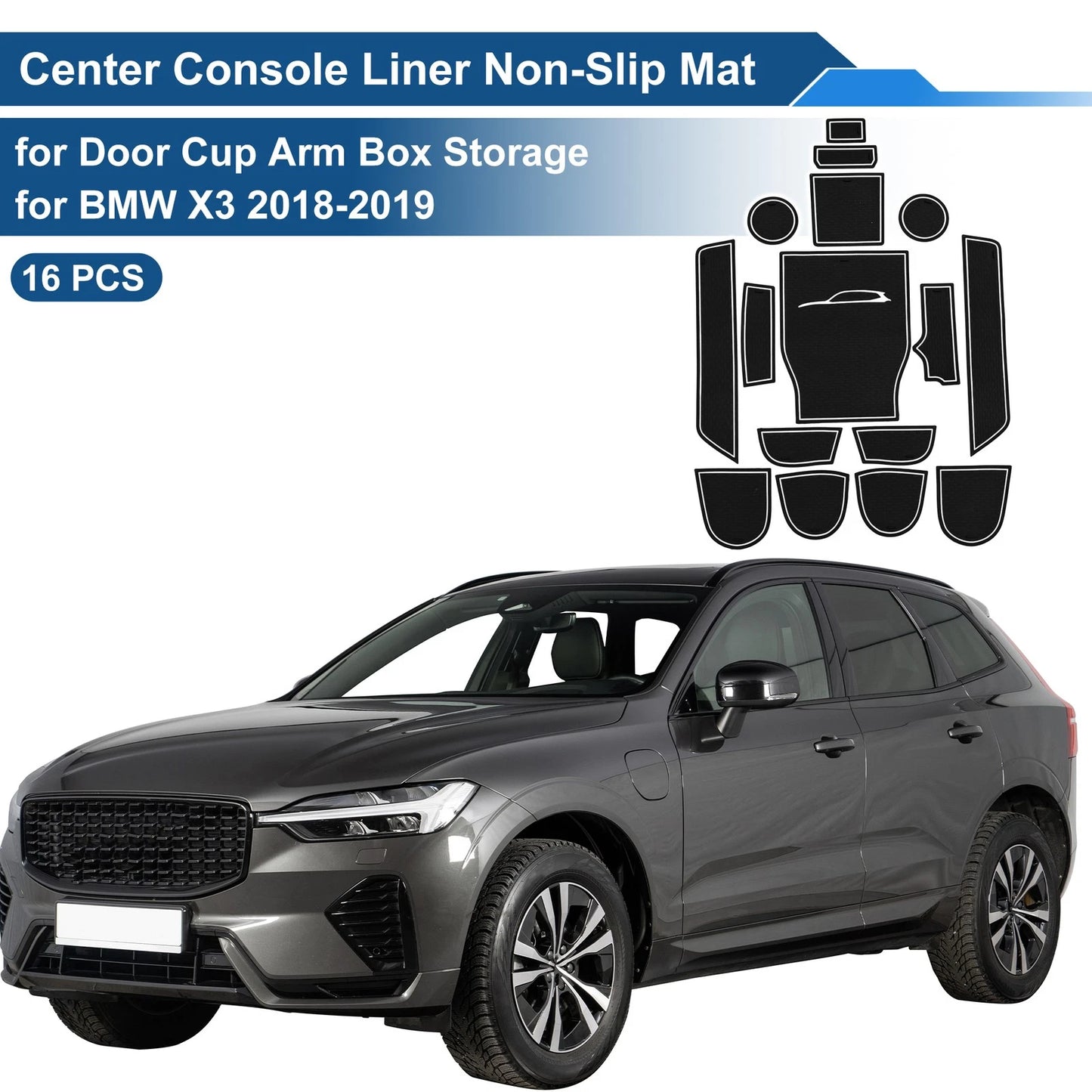 16 Pcs Non-Slip Mat for BMW X3 (2018–2019) PVC White