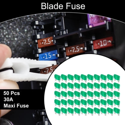 30A Maxi Blade Fuse Set of 50 for Car Boat Truck RV Motorcycle