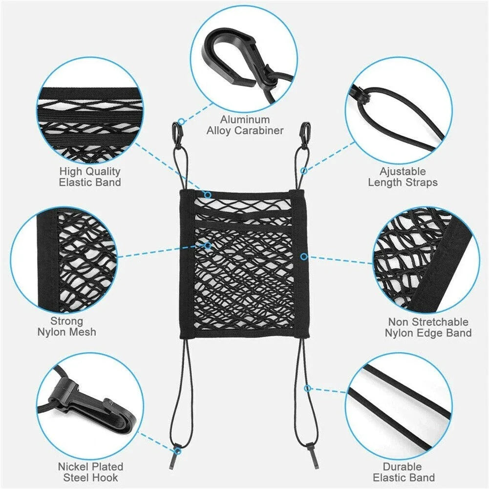 3 Layer Car Storage Net Bag with Hook Mesh Organizer for Front Seat Storage