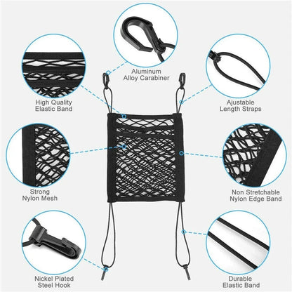 3 Layer Car Storage Net Bag with Hook Mesh Organizer for Front Seat Storage