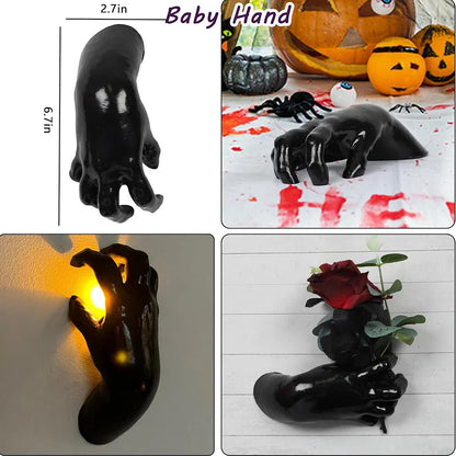 3 x Wall Mounted Creepy Reaching Hands with Lighted Candles for Decoration
