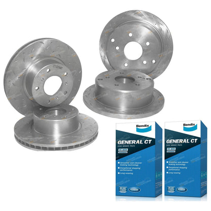Set of 4 Slotted Drilled Disc Rotors + Brake Pads for Commodore VT-VZ