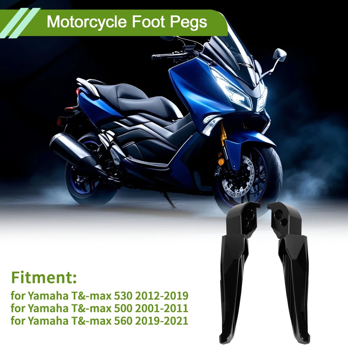 Set of 2 Motorcycle Foot Pegs for Yamaha T-Max 530 (2012–2019) Aluminum Black