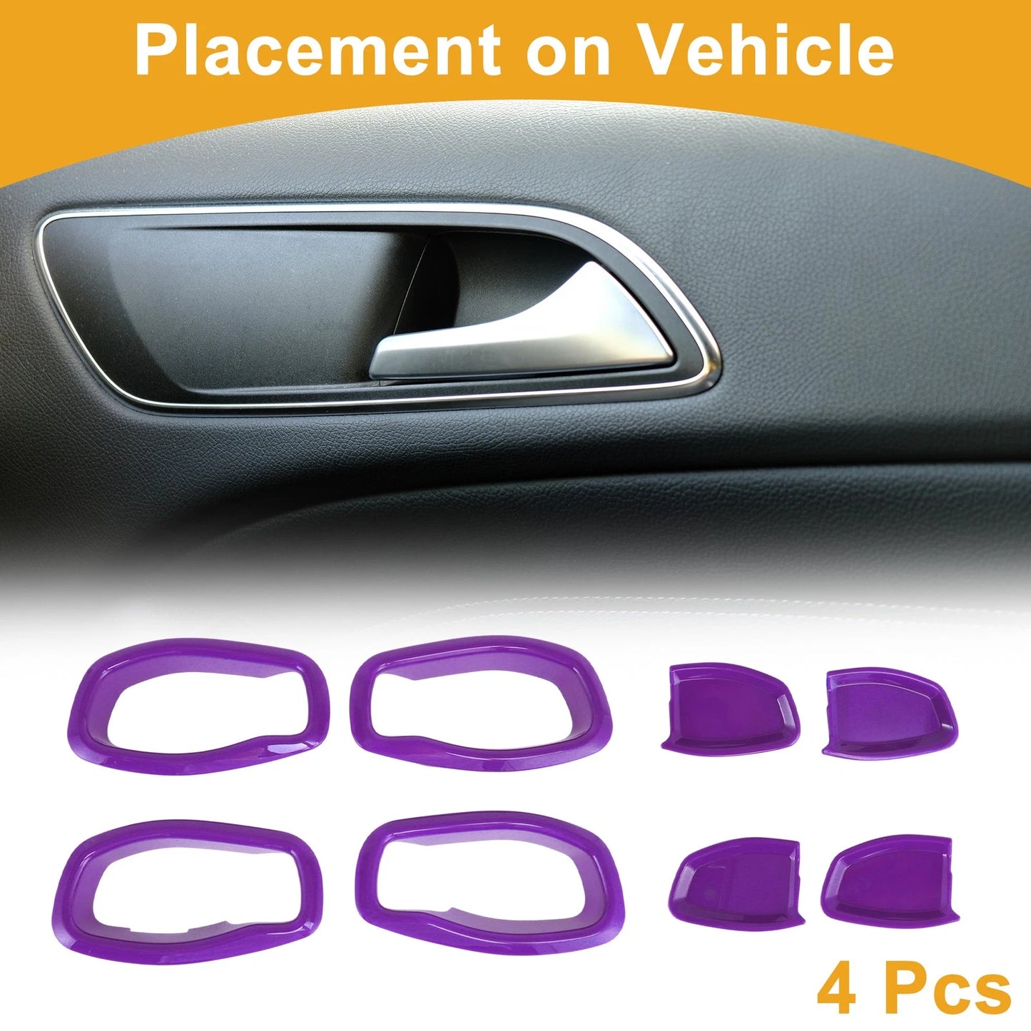Set of 4 Purple ABS Interior Door Handle Bowl Cover Trim for Jeep Renegade (2015–2023)