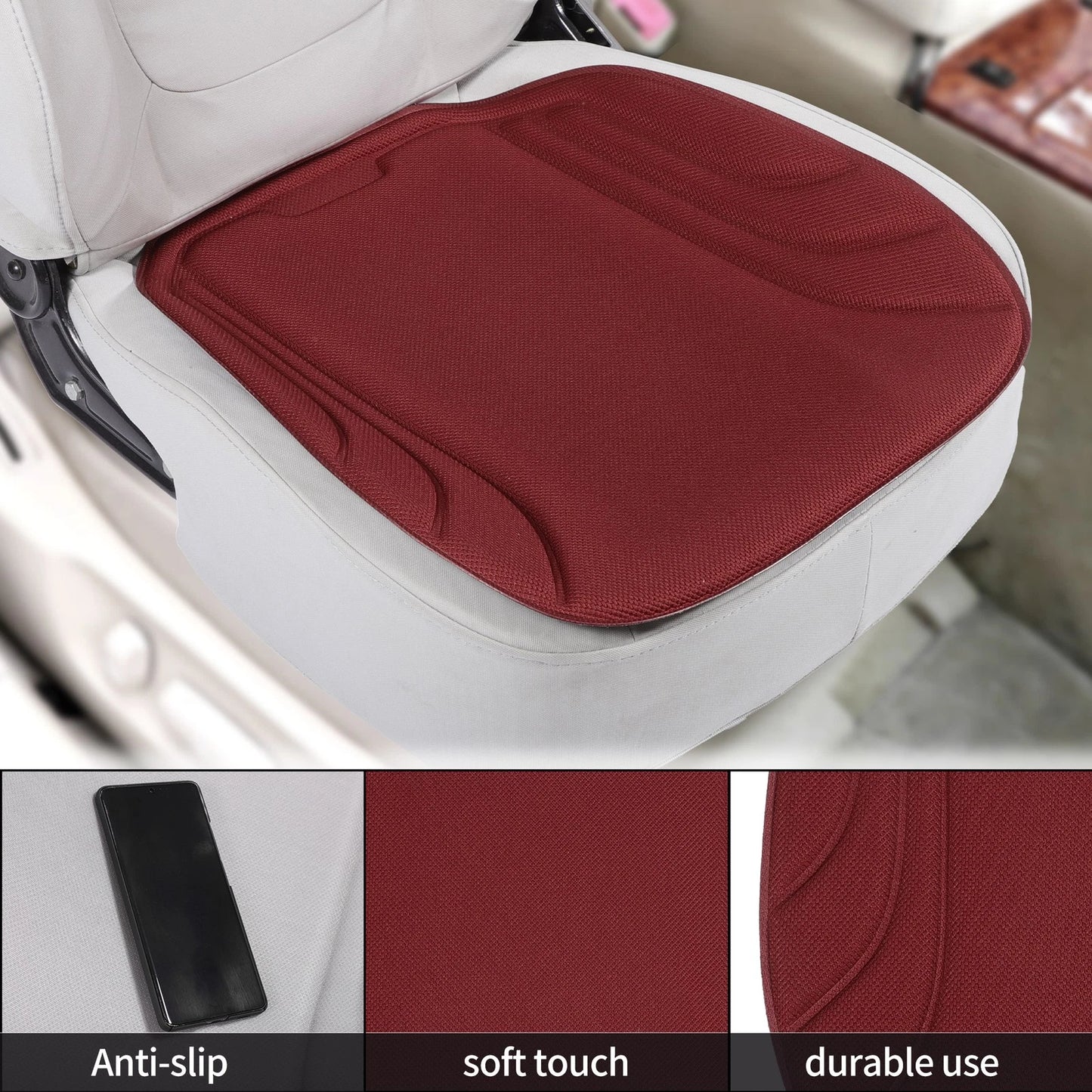 Car Bottom Seat Pad Cover for Universal Fit (Red Seaweed Fiber Latex)