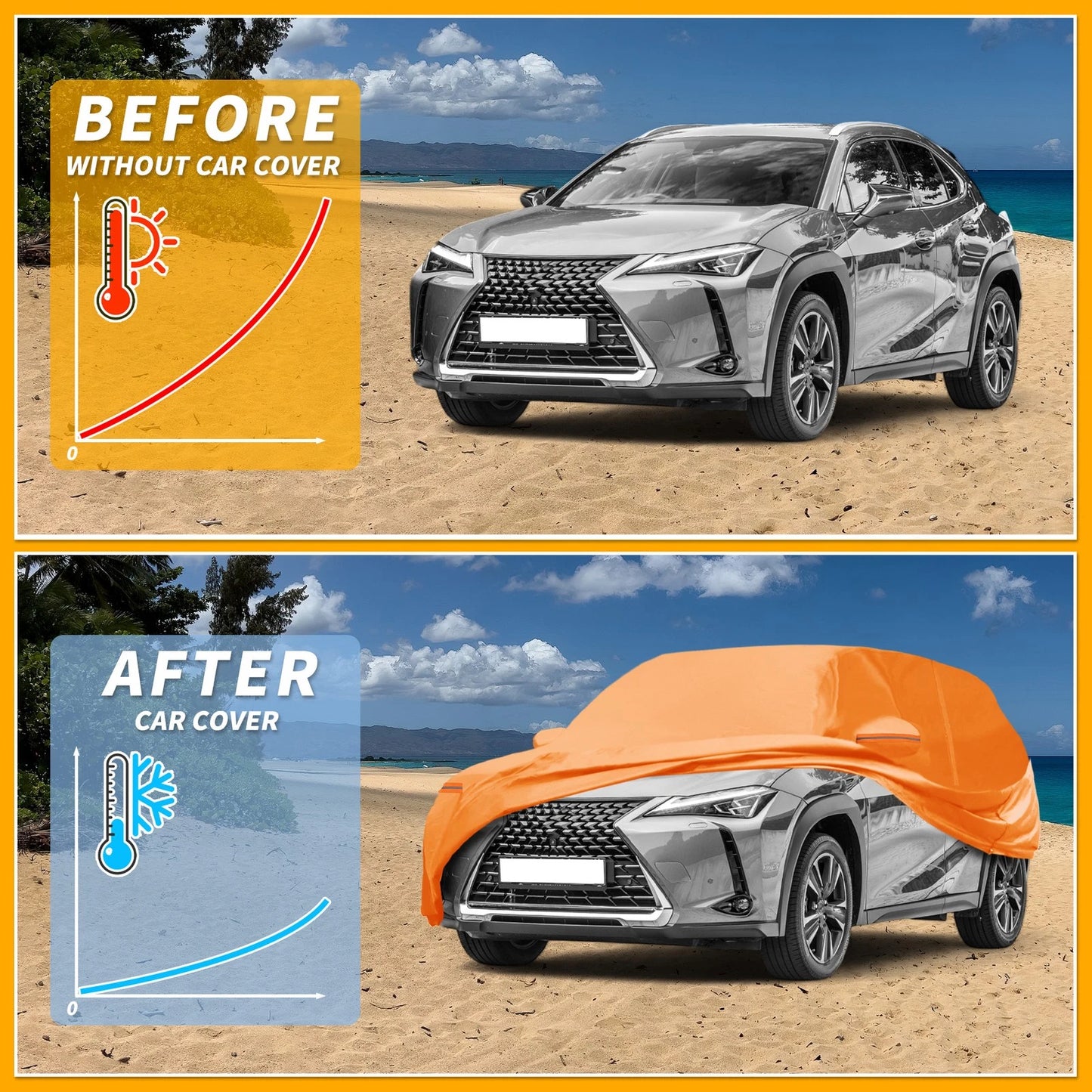 Waterproof Car Cover for Lexus UX (2019–2023) Orange Cotton with Zipper
