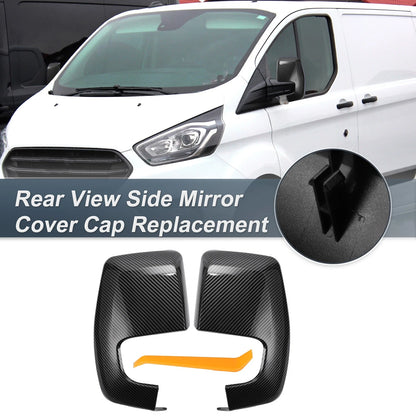 Set of 2 Rearview Mirror Cover Caps Black Carbon Fiber for Ford Transit Custom (2014–2023)