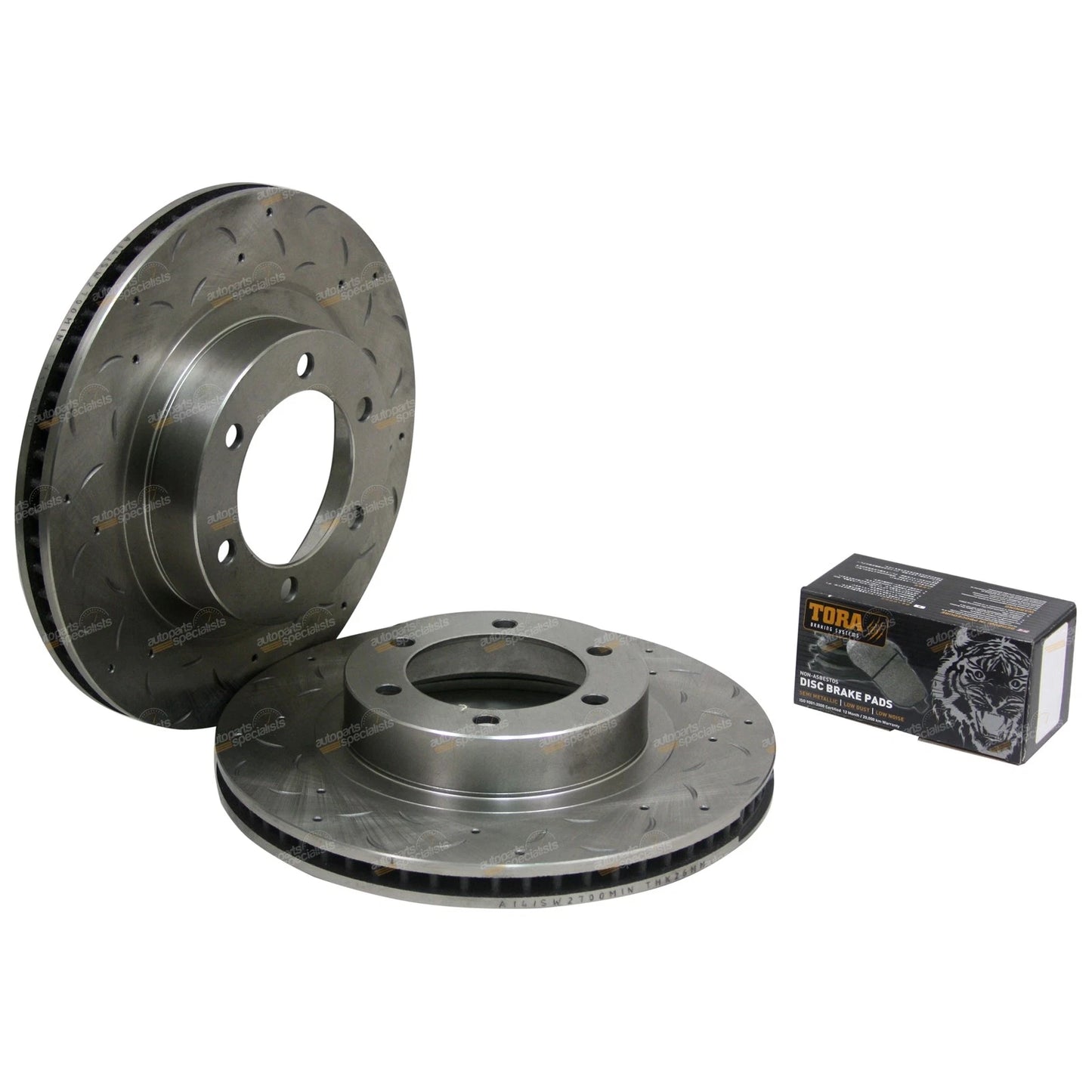 2 Front Slotted Drilled Disc Rotors + Brake Pads for Prado (2002–2009)