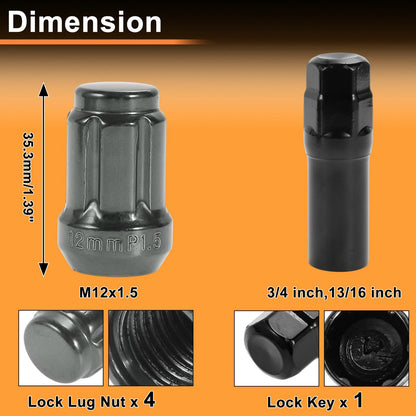 M12x1.5 Tire Wheel Locking Nut Set with 1 Socket Key for Honda Toyota
